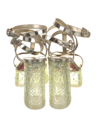 Christian Louboutin Leather Crystal Embellishments T-Strap Sandals
