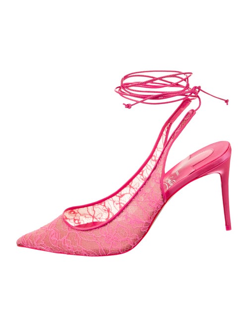 Christian Louboutin Lace Leather Trim Embellishment Slingback Pumps