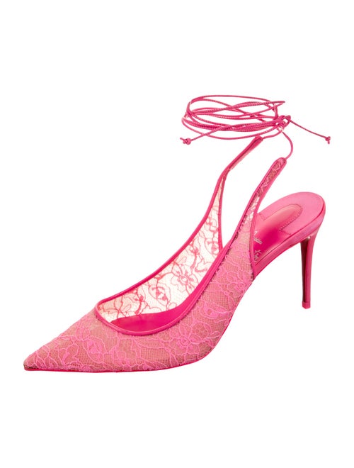 Christian Louboutin Lace Leather Trim Embellishment Slingback Pumps
