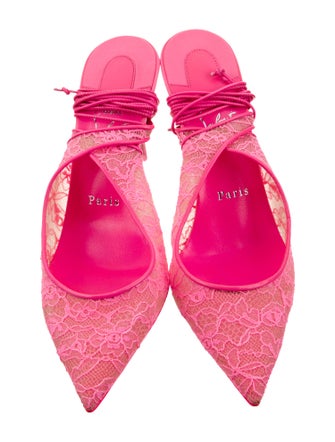 Christian Louboutin Lace Leather Trim Embellishment Slingback Pumps