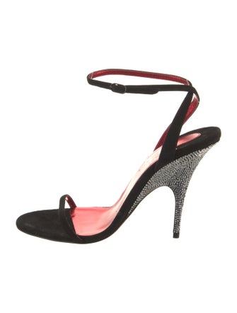 Christian Louboutin Suede Crystal Embellishments Slingback Sandals