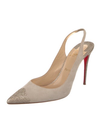 Christian Louboutin Suede Glitter Accents Slingback Pumps
