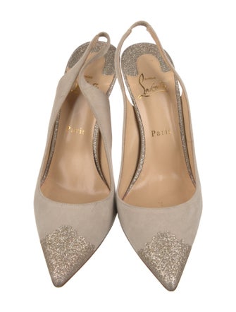 Christian Louboutin Suede Glitter Accents Slingback Pumps