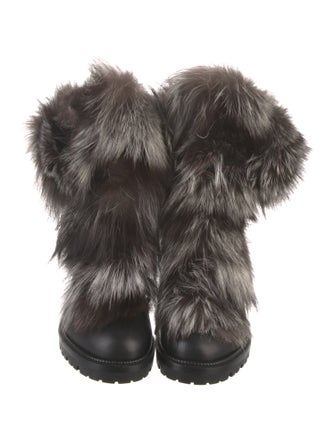 Christian Louboutin Leather Fur Trim Boots