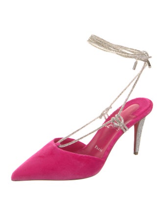 Christian Louboutin Velvet Crystal Embellishments Slingback Pumps