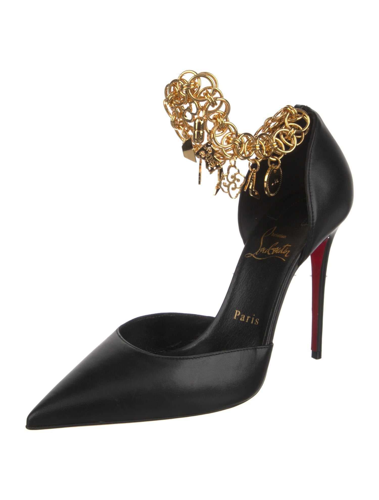 Christian Louboutin Leather Chain-Link Accents D'Orsay Pumps