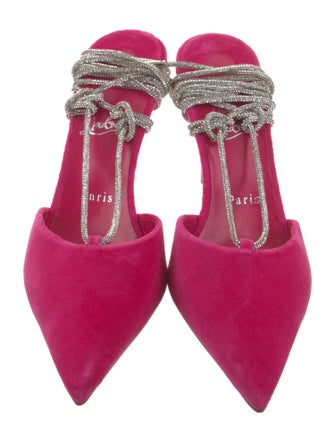 Christian Louboutin Velvet Crystal Embellishments Slingback Pumps