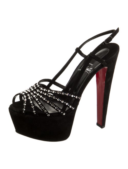 Christian Louboutin Suede Crystal Embellishments Slingback Sandals