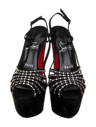 Christian Louboutin Suede Crystal Embellishments Slingback Sandals