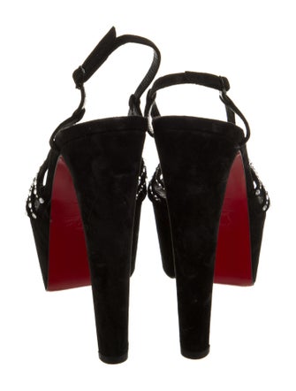 Christian Louboutin Suede Crystal Embellishments Slingback Sandals