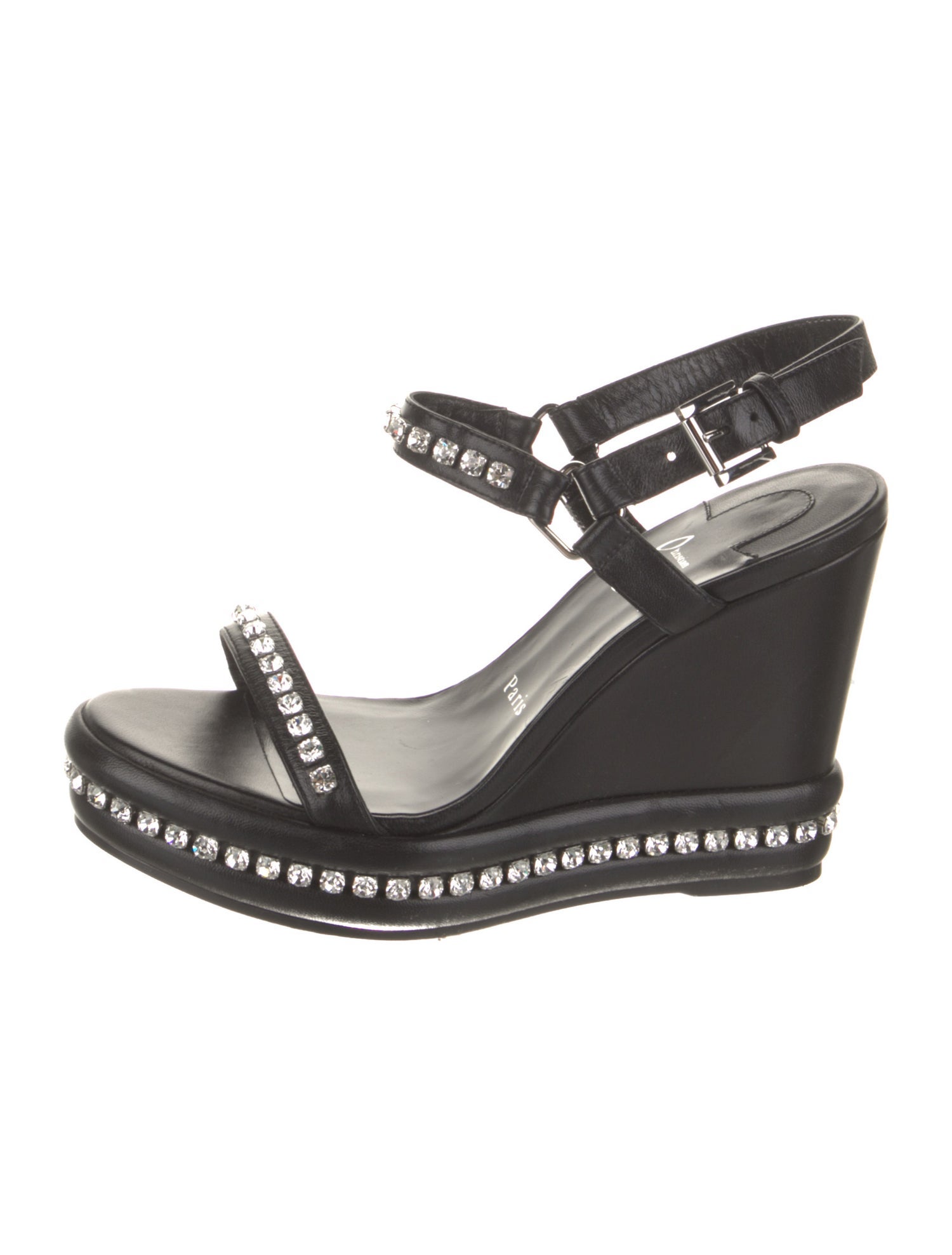 Christian Louboutin Leather Crystal Embellishments Slingback Sandals