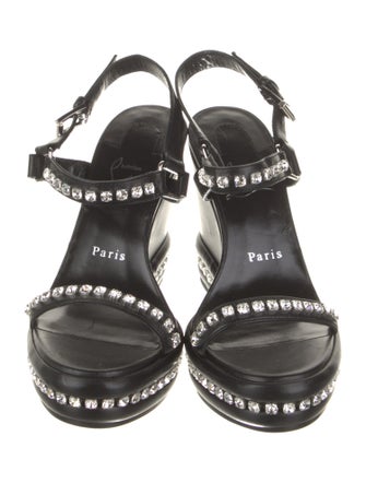 Christian Louboutin Leather Crystal Embellishments Slingback Sandals