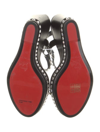 Christian Louboutin Leather Crystal Embellishments Slingback Sandals