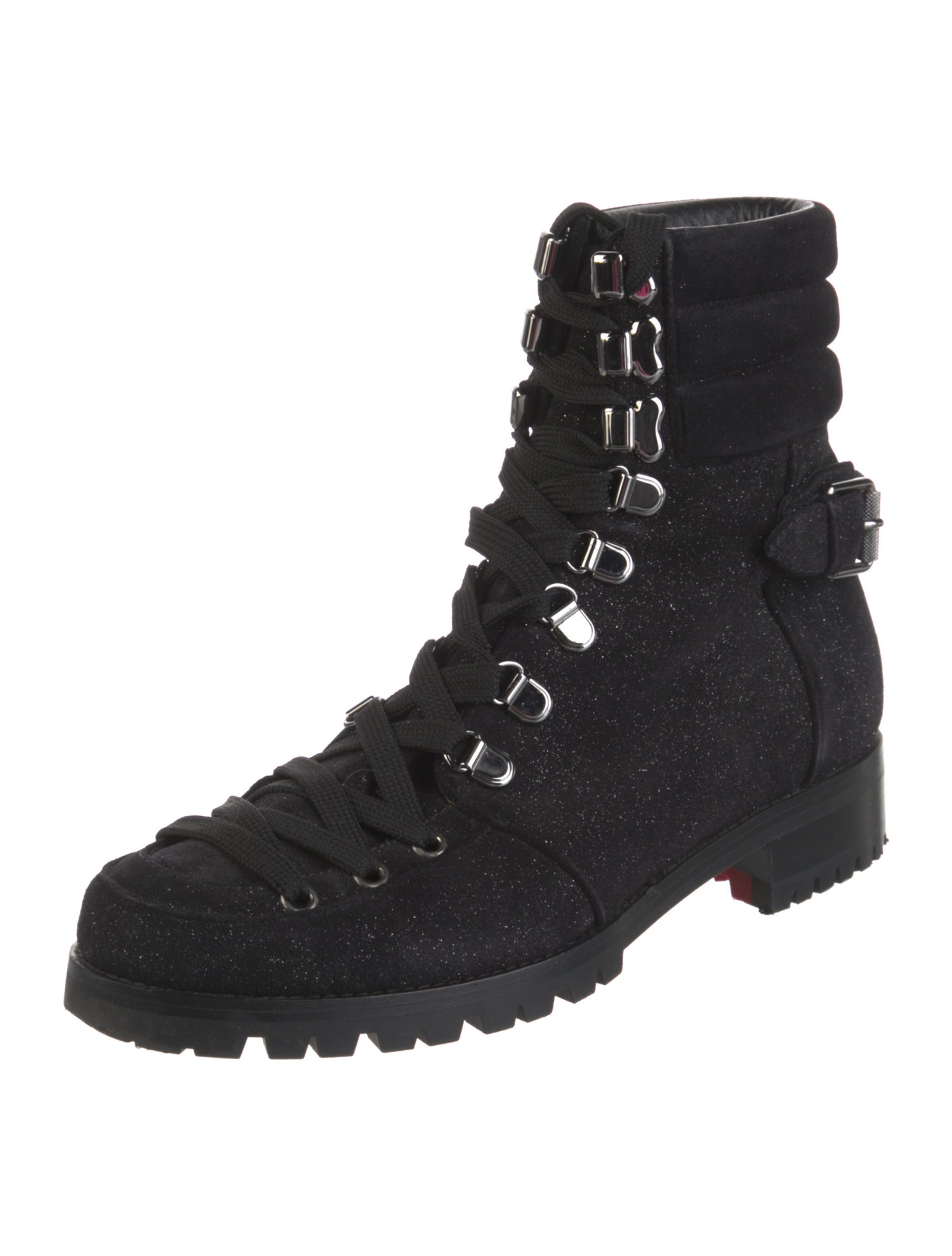 Christian Louboutin Suede Glitter Accents Combat Boots