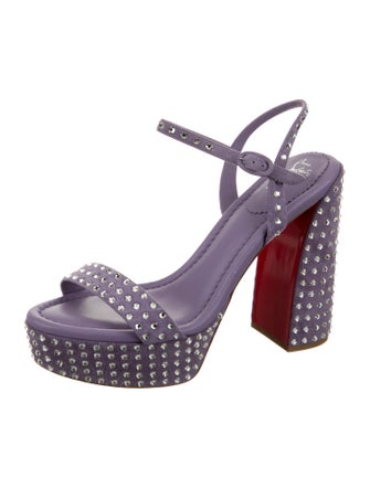 Christian Louboutin Leather Crystal Embellishments Slingback Sandals