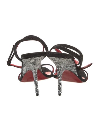 Christian Louboutin Suede Crystal Embellishments Slingback Sandals