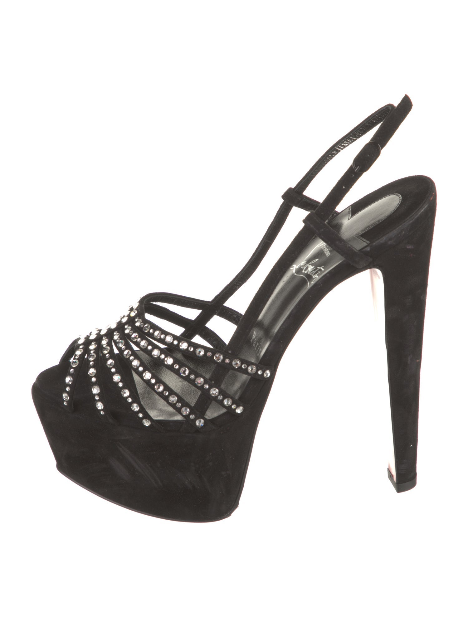 Christian Louboutin Suede Crystal Embellishments Slingback Sandals