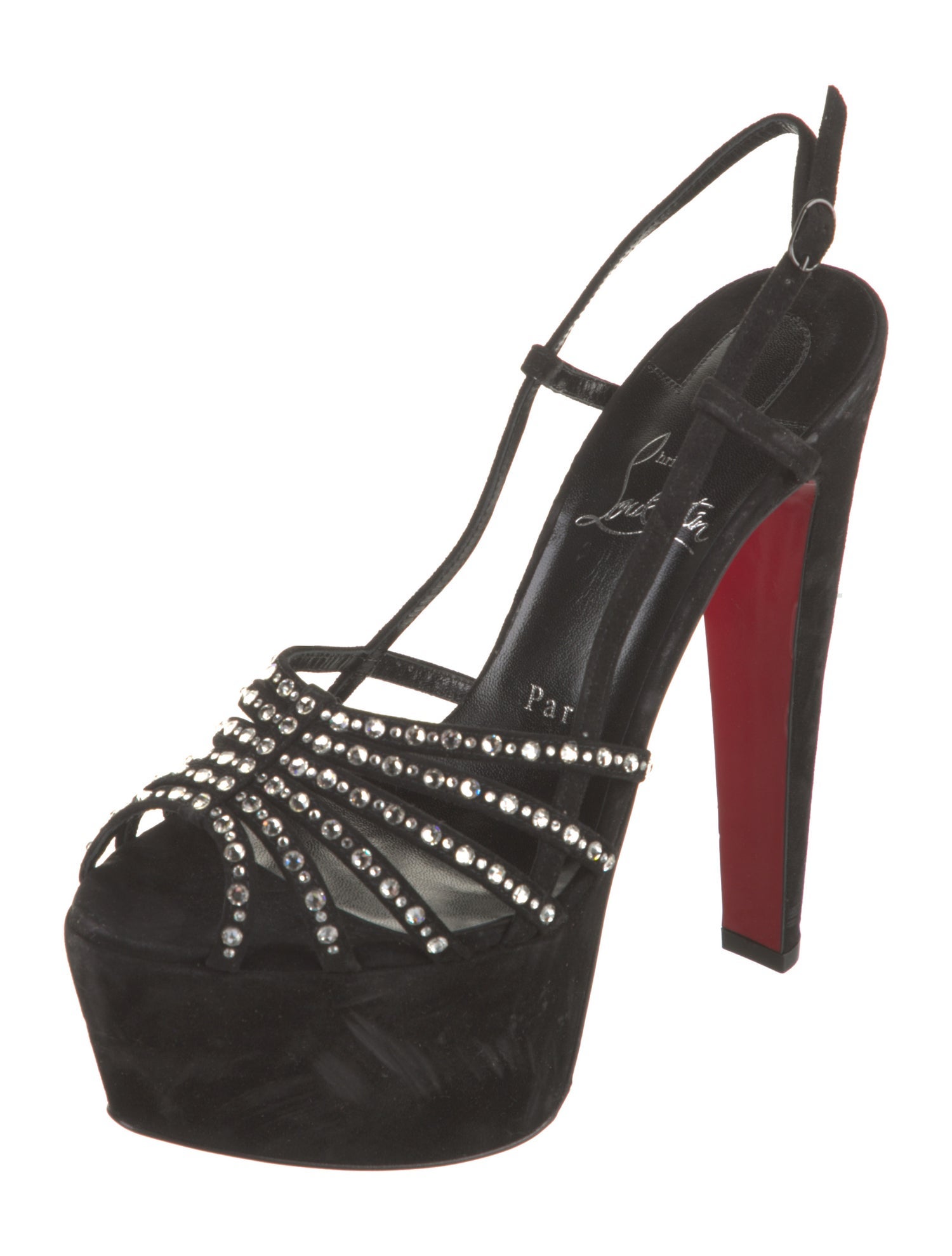 Christian Louboutin Suede Crystal Embellishments Slingback Sandals