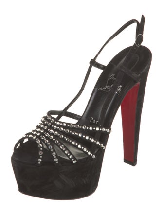Christian Louboutin Suede Crystal Embellishments Slingback Sandals