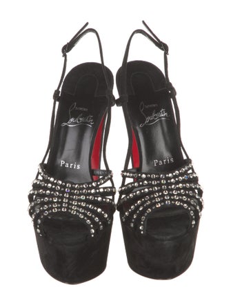 Christian Louboutin Suede Crystal Embellishments Slingback Sandals