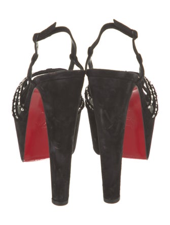 Christian Louboutin Suede Crystal Embellishments Slingback Sandals