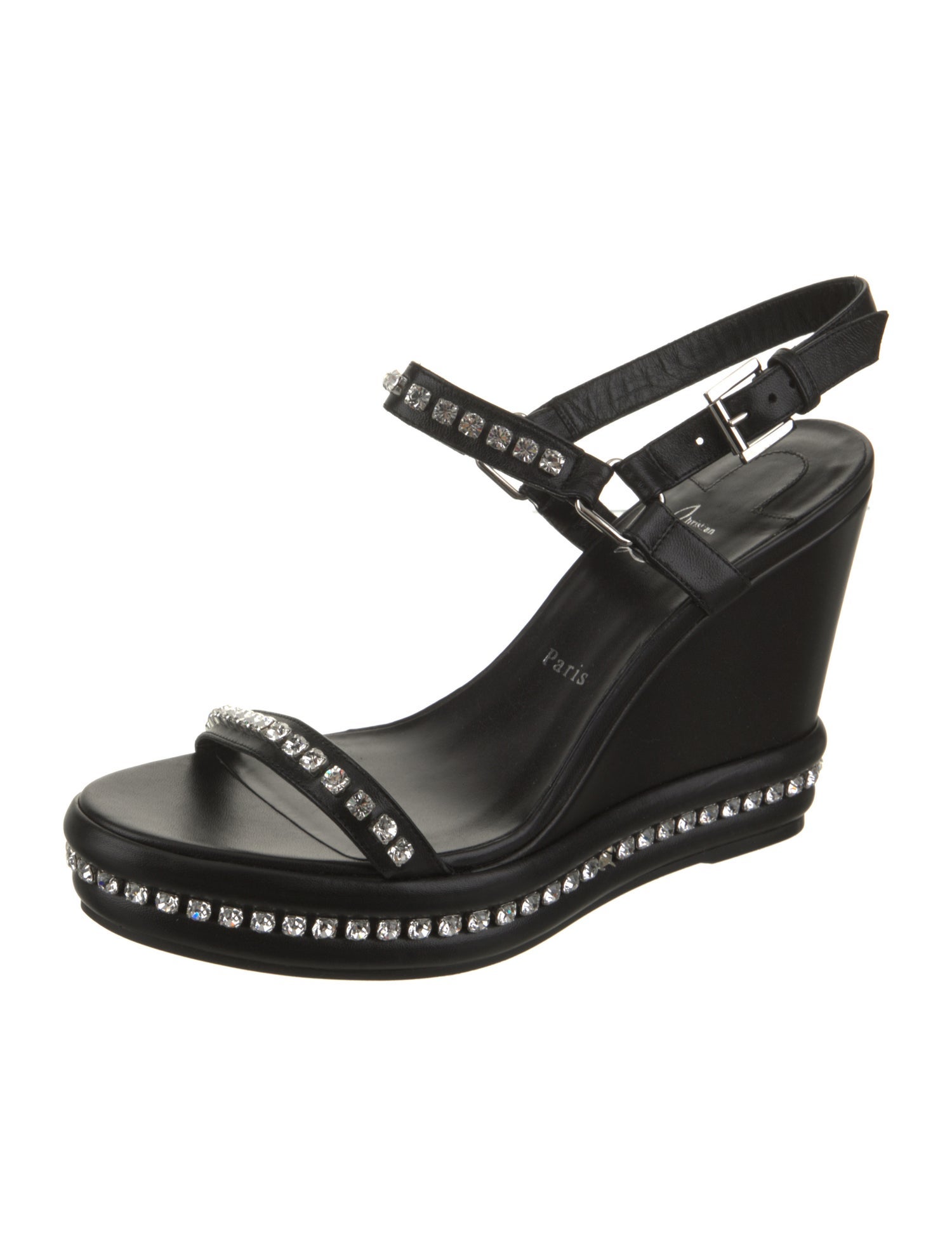 Christian Louboutin Leather Crystal Embellishments Slingback Sandals