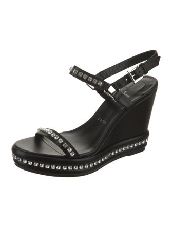 Christian Louboutin Leather Crystal Embellishments Slingback Sandals
