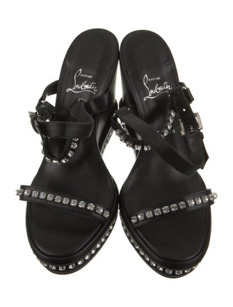 Christian Louboutin Leather Crystal Embellishments Slingback Sandals