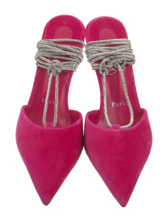 Christian Louboutin Velvet Crystal Embellishments Slingback Pumps