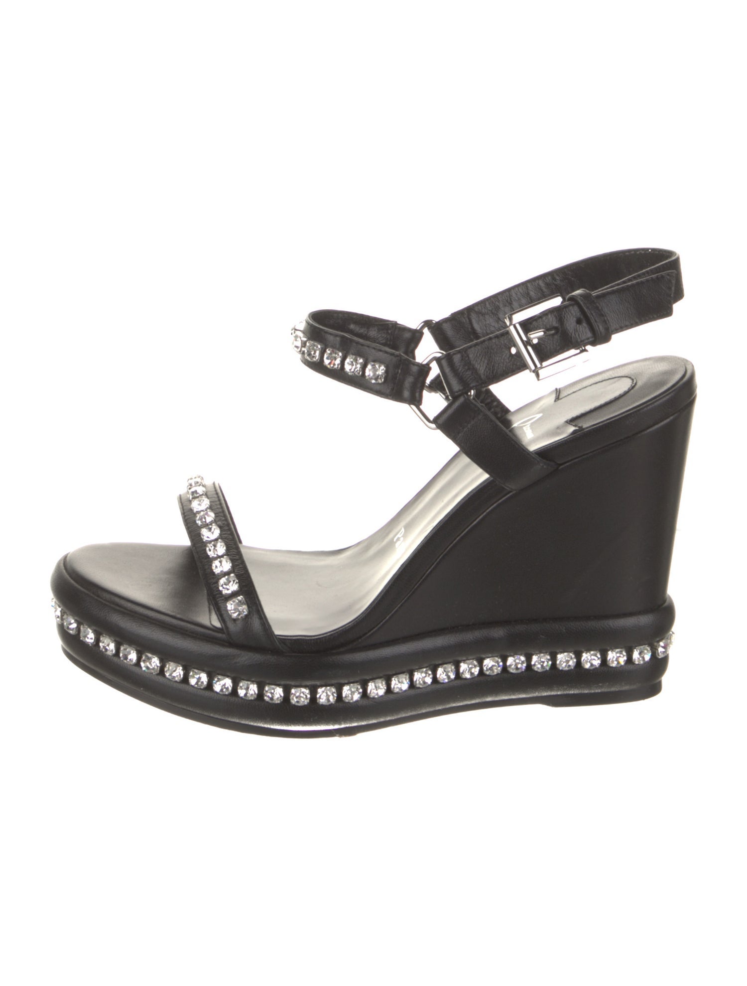 Christian Louboutin Leather Crystal Embellishments Slingback Sandals