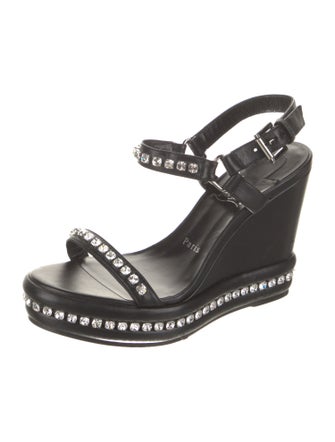 Christian Louboutin Leather Crystal Embellishments Slingback Sandals