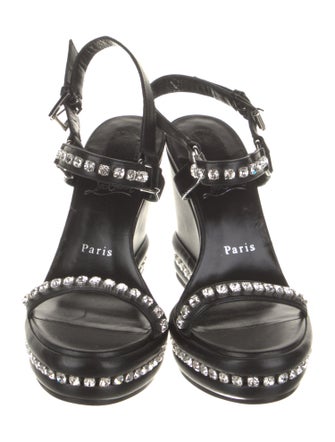 Christian Louboutin Leather Crystal Embellishments Slingback Sandals
