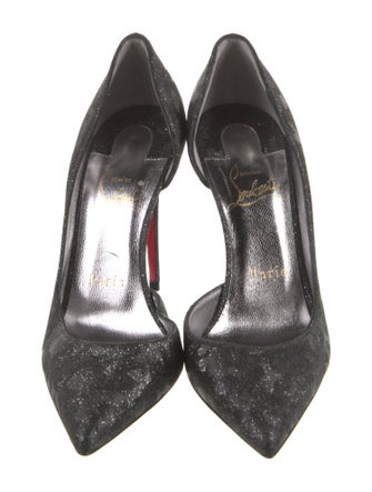 Christian Louboutin Canvas Glitter Accents D'Orsay Pumps