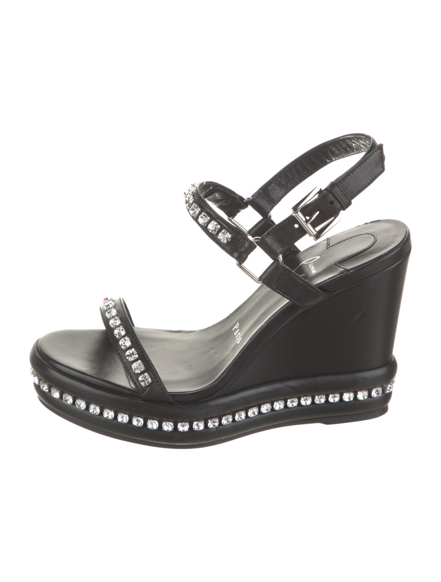 Christian Louboutin Leather Crystal Embellishments Slingback Sandals