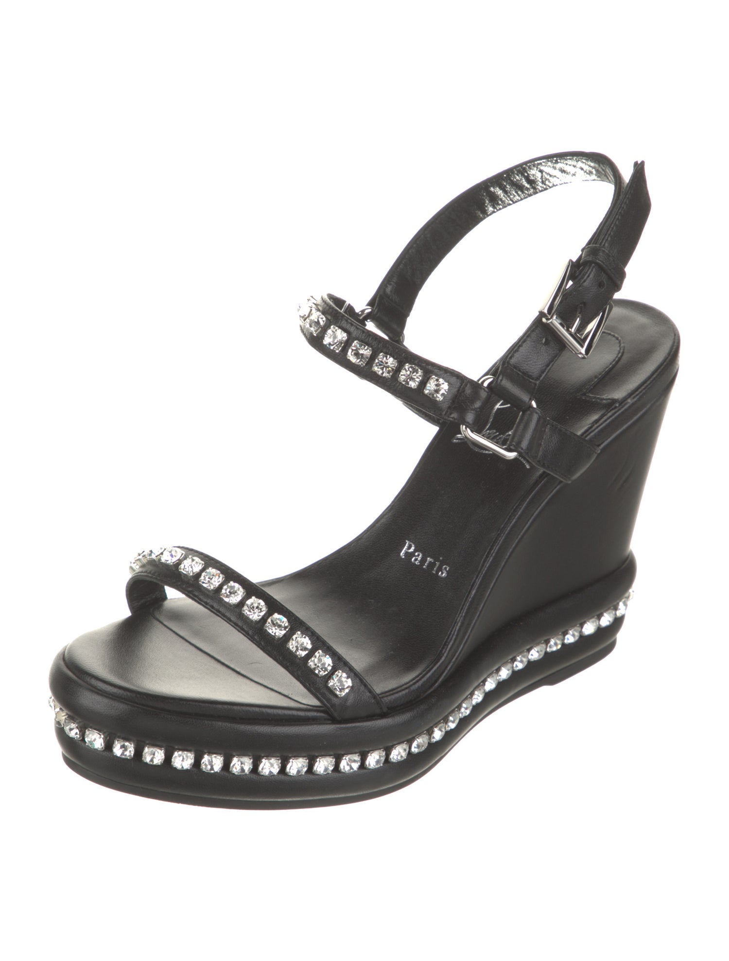 Christian Louboutin Leather Crystal Embellishments Slingback Sandals