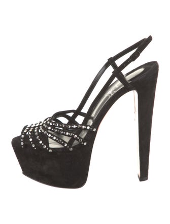 Christian Louboutin Velvet Crystal Embellishments Slingback Sandals