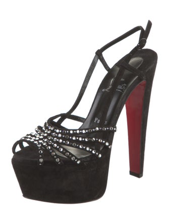 Christian Louboutin Velvet Crystal Embellishments Slingback Sandals