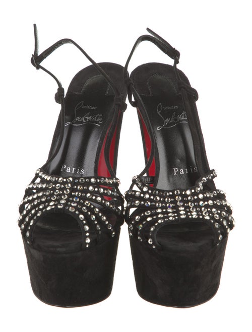 Christian Louboutin Velvet Crystal Embellishments Slingback Sandals
