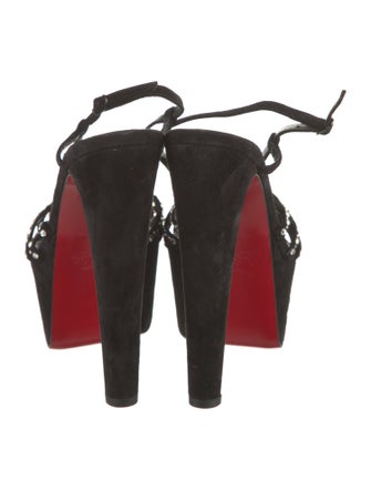 Christian Louboutin Velvet Crystal Embellishments Slingback Sandals