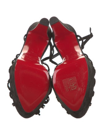 Christian Louboutin Velvet Crystal Embellishments Slingback Sandals