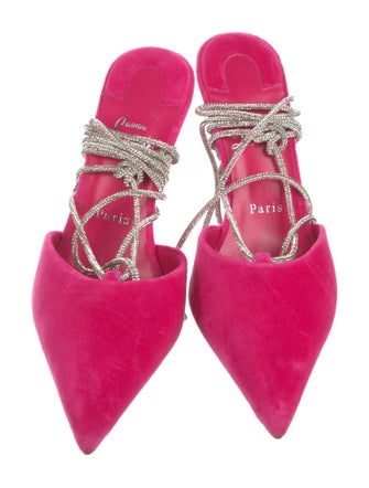 Christian Louboutin Velvet Crystal Embellishments Slingback Pumps