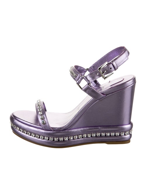 Christian Louboutin Leather Crystal Embellishments Slingback Sandals