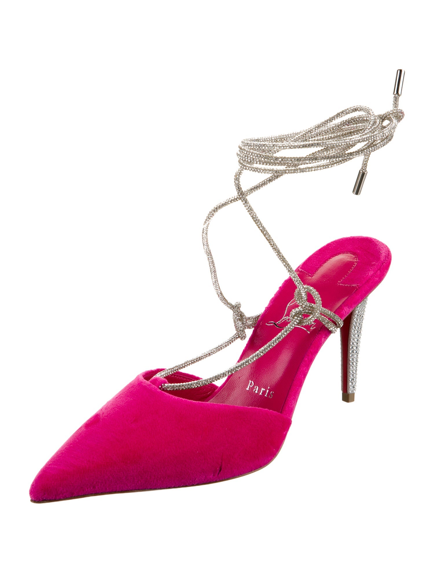 Christian Louboutin Velvet Crystal Embellishments Slingback Pumps