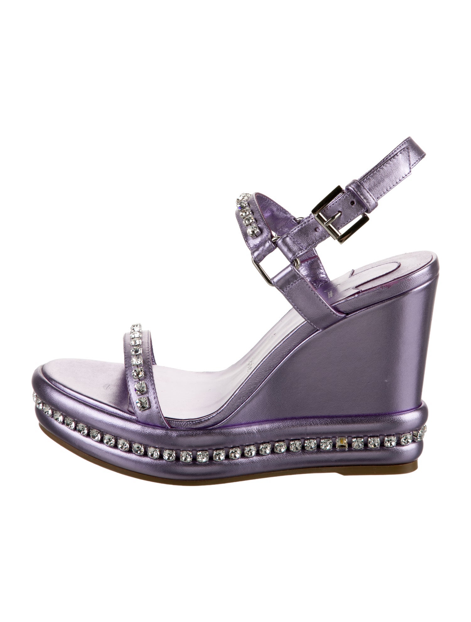 Christian Louboutin Leather Crystal Embellishments Slingback Sandals