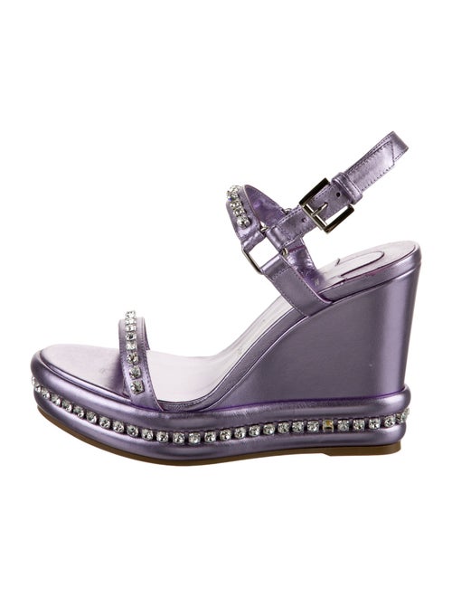 Christian Louboutin Leather Crystal Embellishments Slingback Sandals