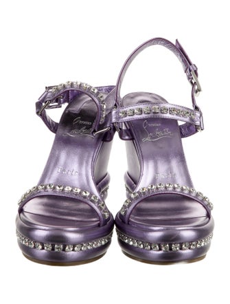 Christian Louboutin Leather Crystal Embellishments Slingback Sandals