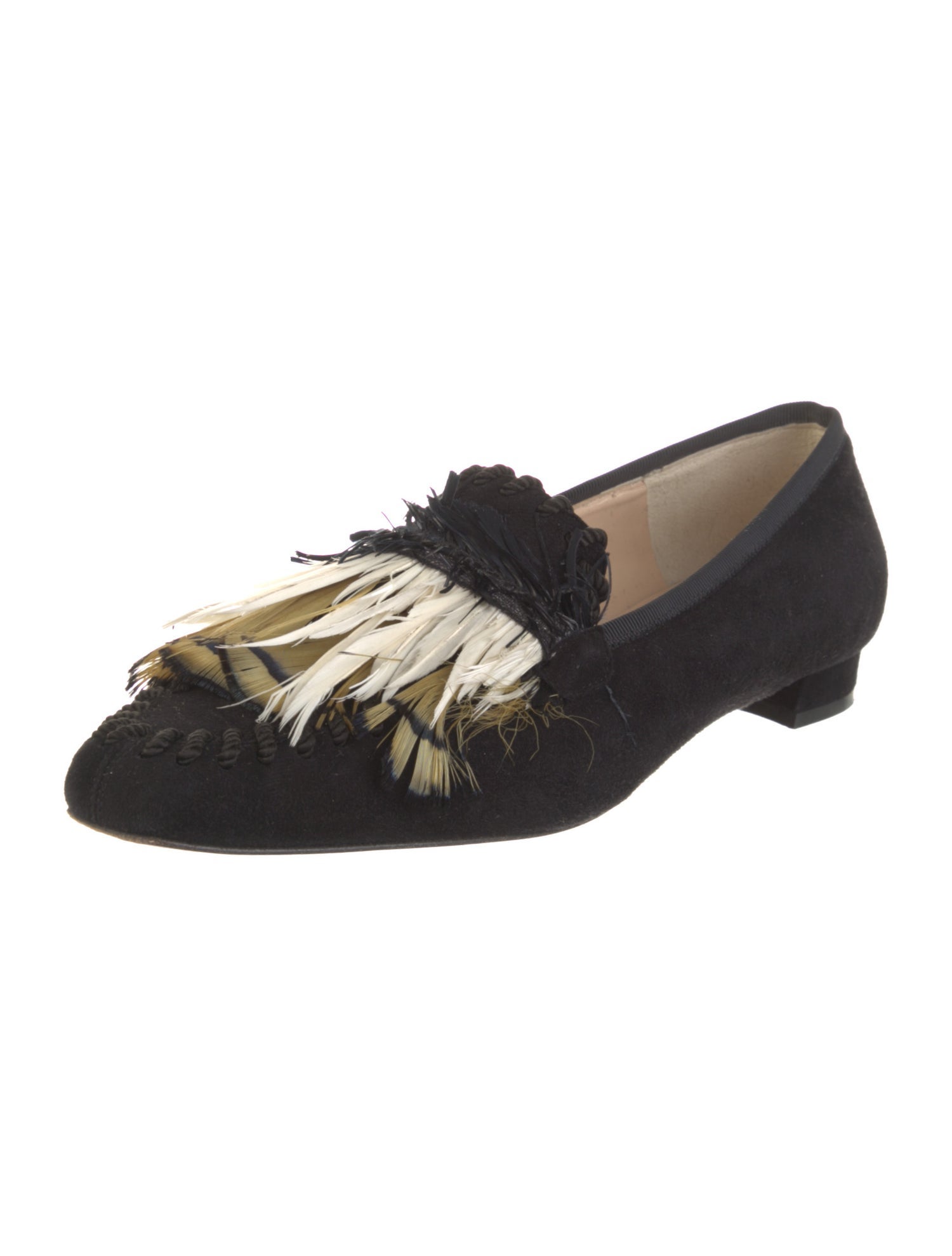 Christian Louboutin Suede Feather Trim Loafers