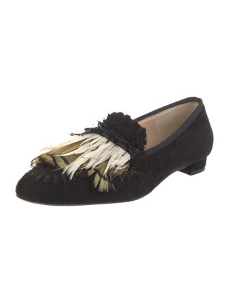 Christian Louboutin Suede Feather Trim Loafers