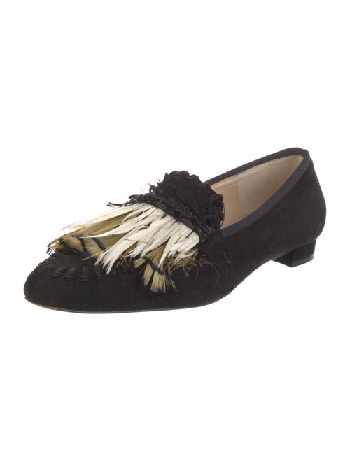 Christian Louboutin Suede Feather Trim Loafers