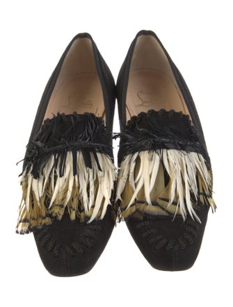 Christian Louboutin Suede Feather Trim Loafers